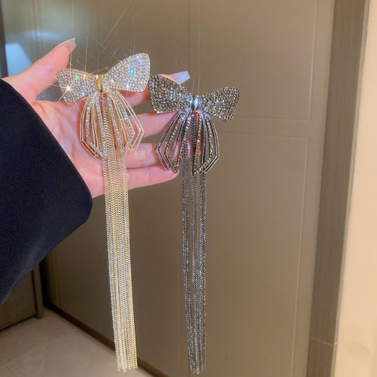 Diamond bow tassel hairpin elegant trendy hair accessory